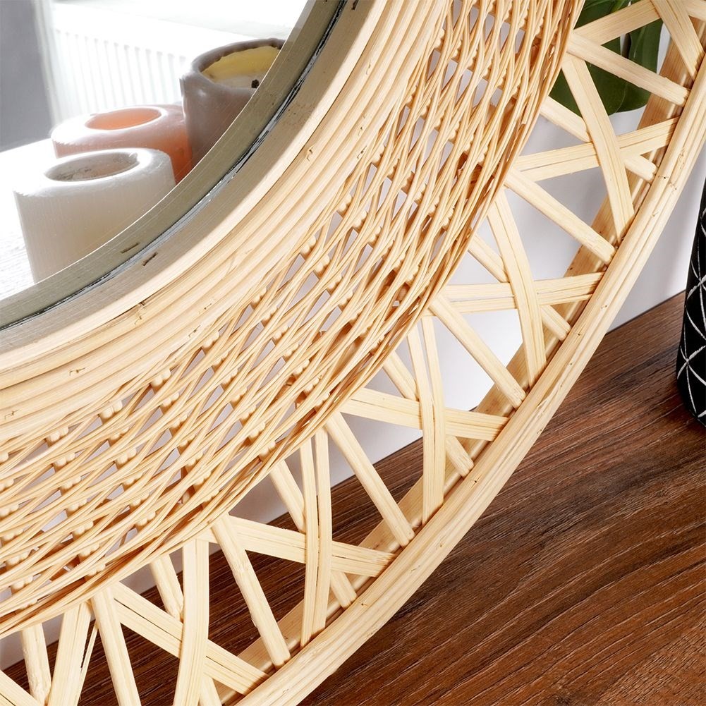 Stylish Wall Mirror with Bamboo and 56 cm Diameter
