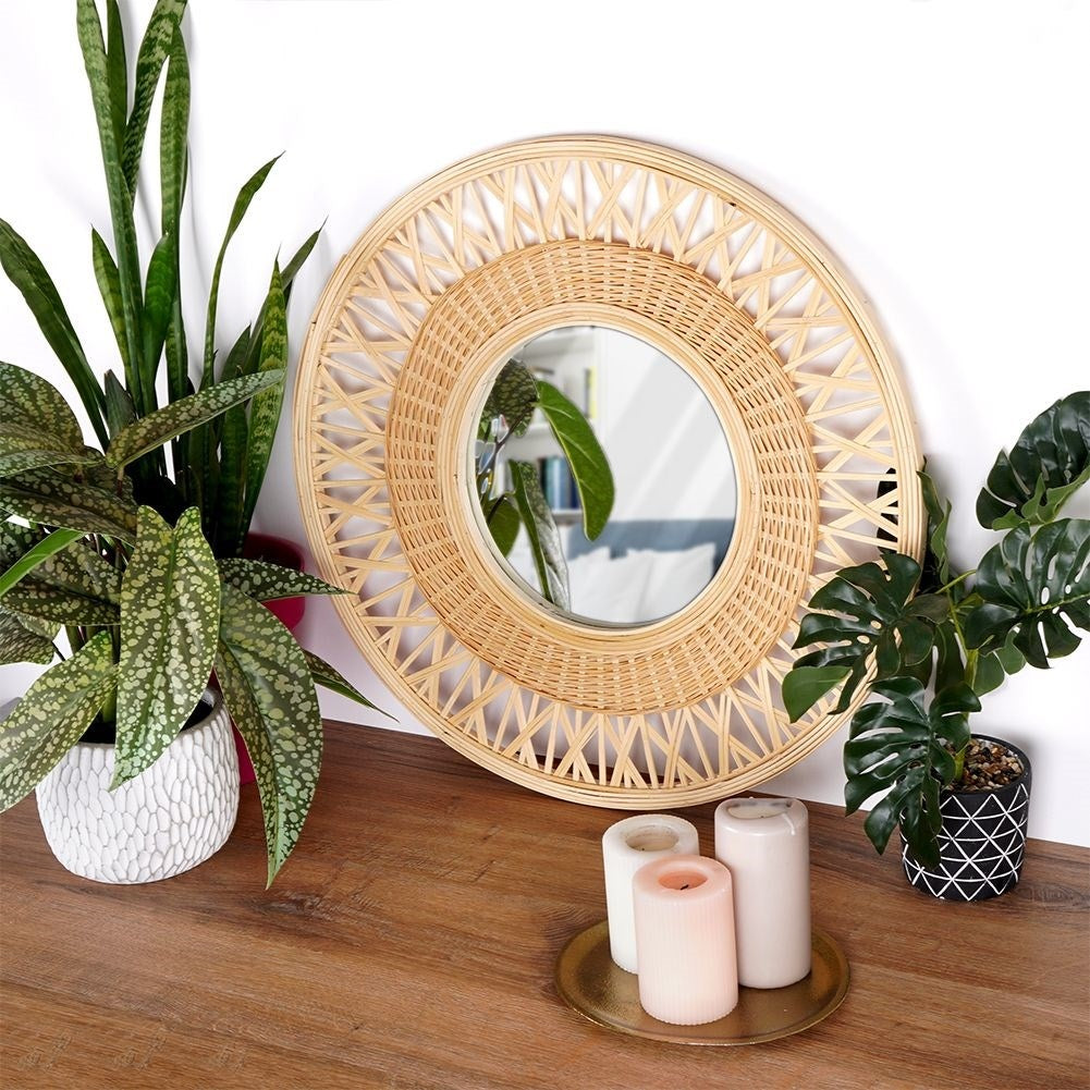 Stylish Wall Mirror with Bamboo and 56 cm Diameter