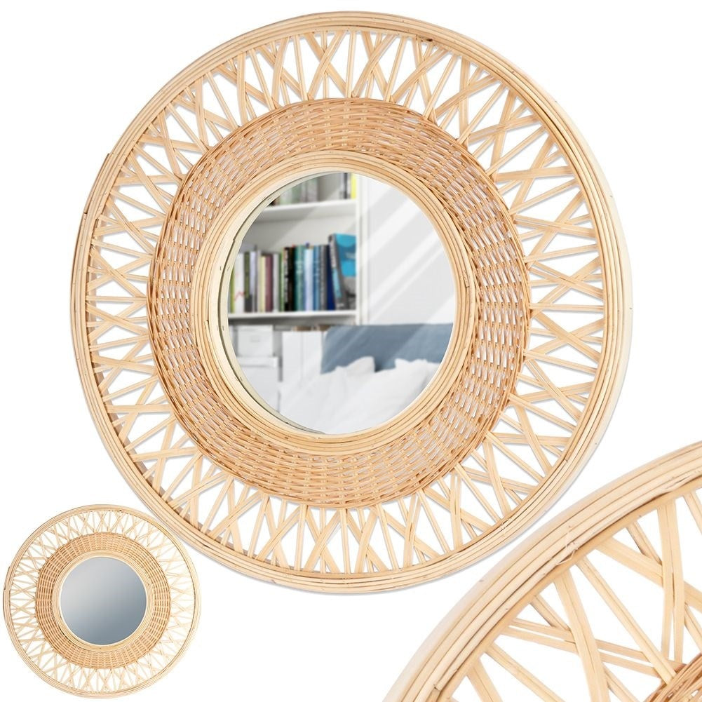 Stylish Wall Mirror with Bamboo and 56 cm Diameter
