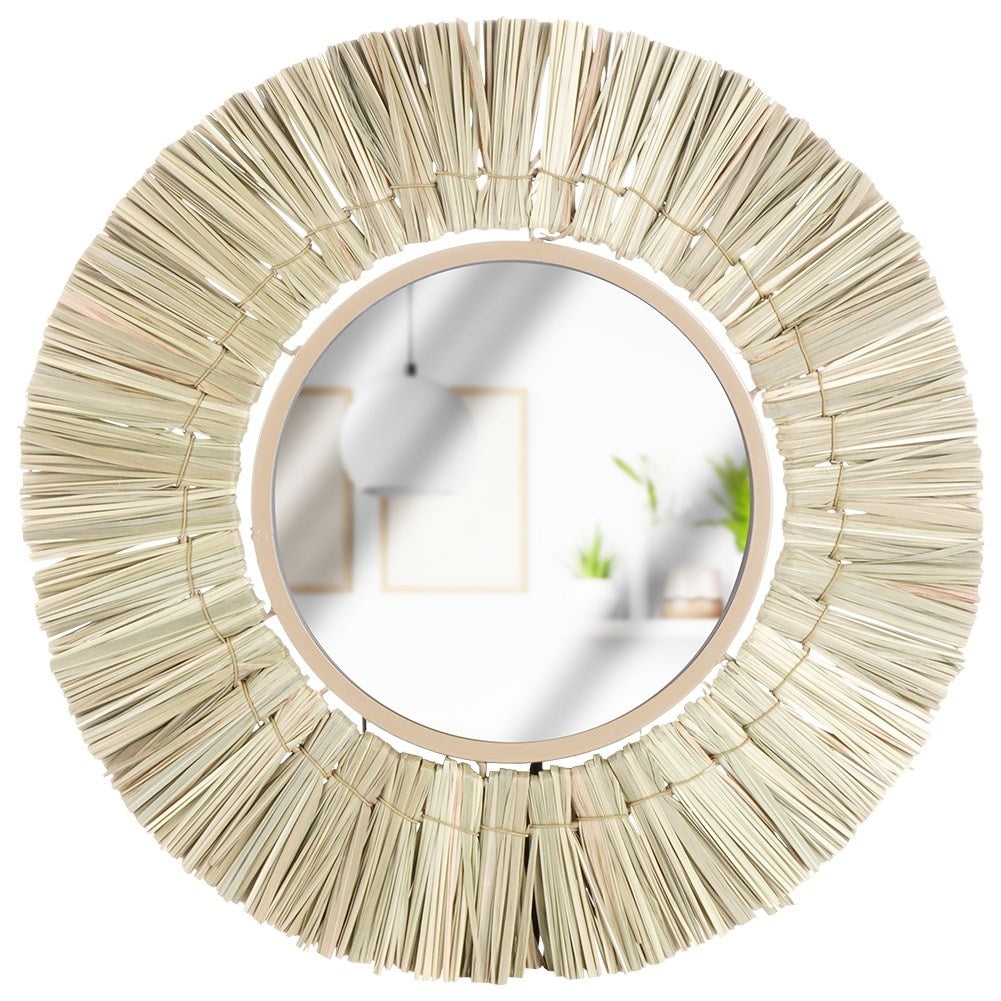 Stylish Wall Mirror with Natural Raffia Frame - 42 cm