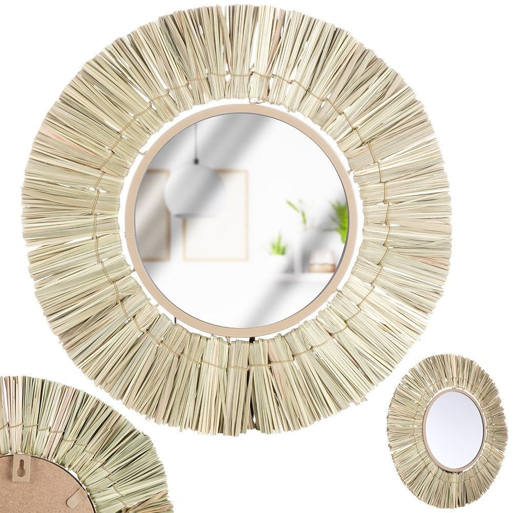 Stylish Wall Mirror with Natural Raffia Frame - 42 cm