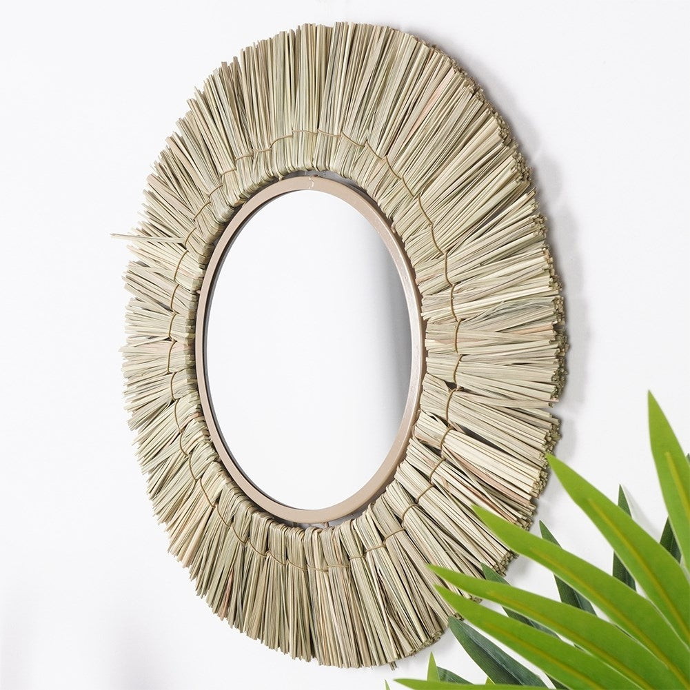 Stylish Wall Mirror with Natural Raffia Frame - 42 cm