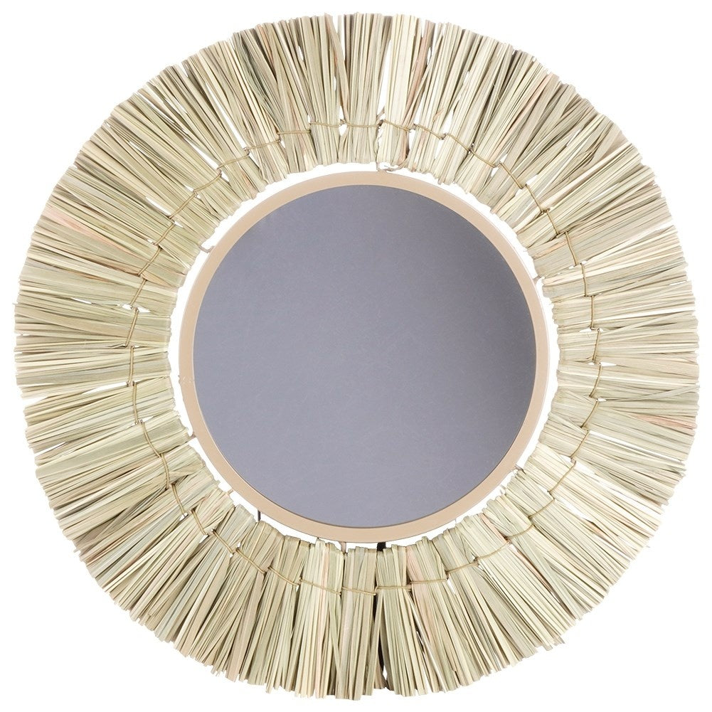 Stylish Wall Mirror with Natural Raffia Frame - 42 cm