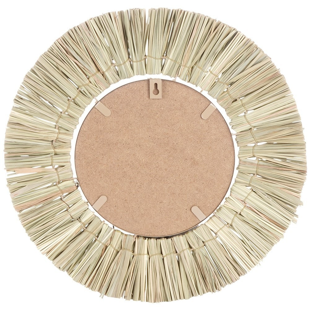 Stylish Wall Mirror with Natural Raffia Frame - 42 cm