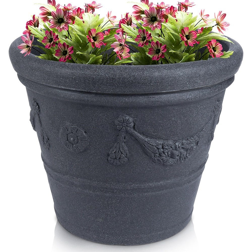 Stylish and weatherproof flower pot in graphite colour