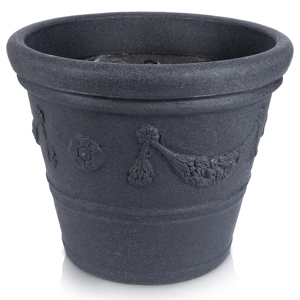 Stylish and weatherproof flower pot in graphite colour