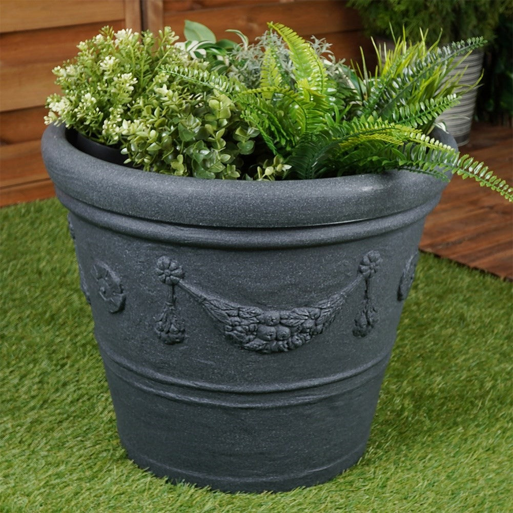 Stylish and weatherproof flower pot in graphite colour