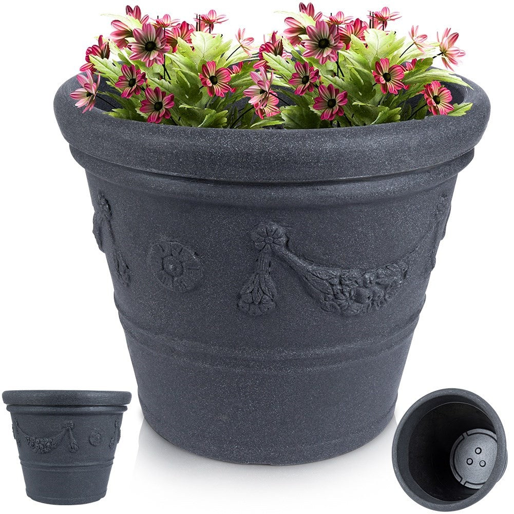 Stylish and weatherproof flower pot in graphite colour