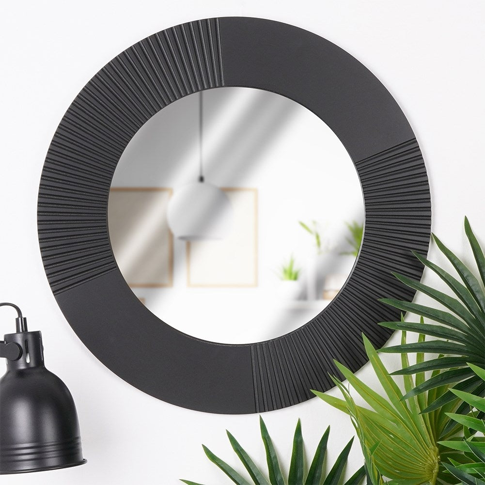 Stylish black MDF wall mirror with wide frame, perfect for any room