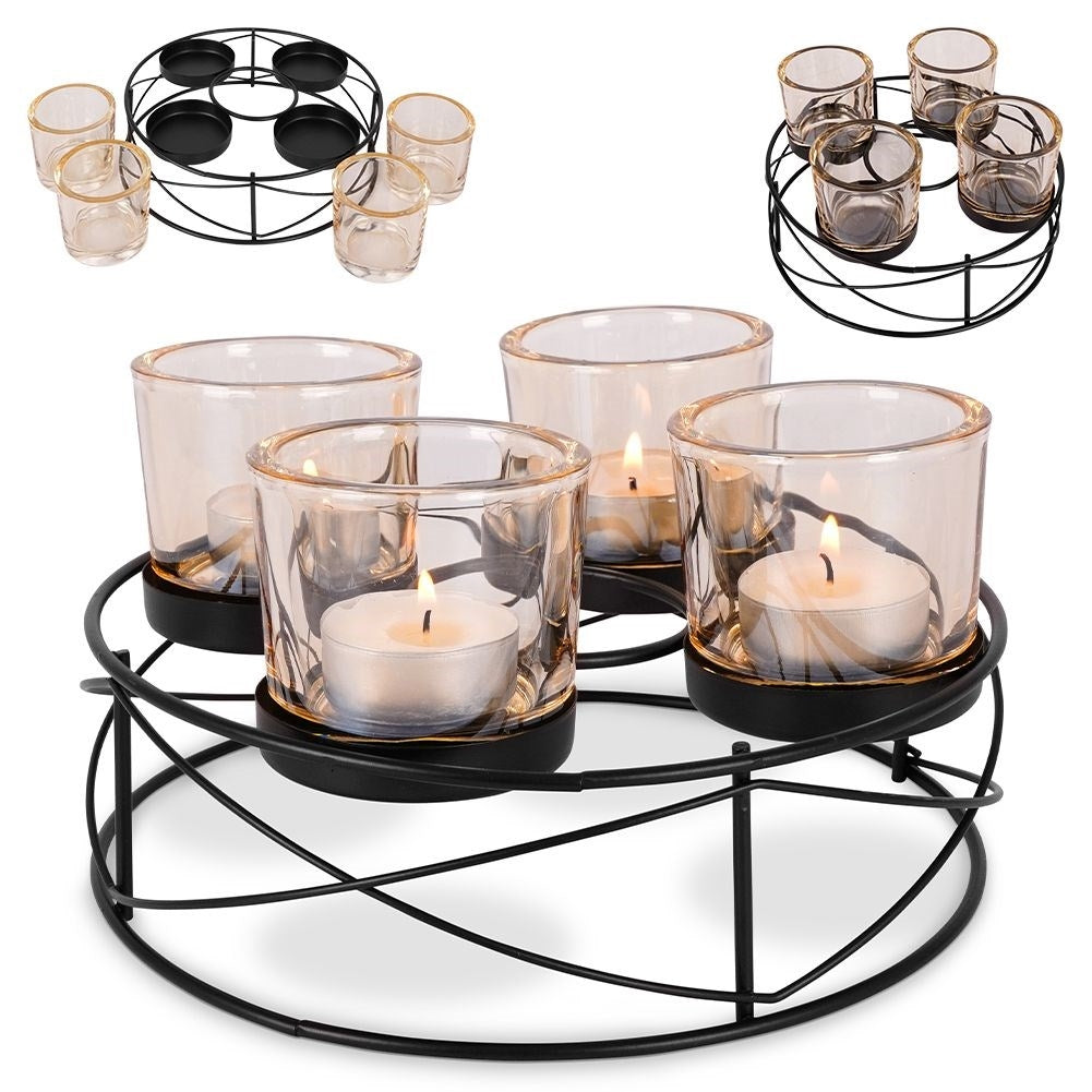 Stylish black candlestick for four tealights with glass insert