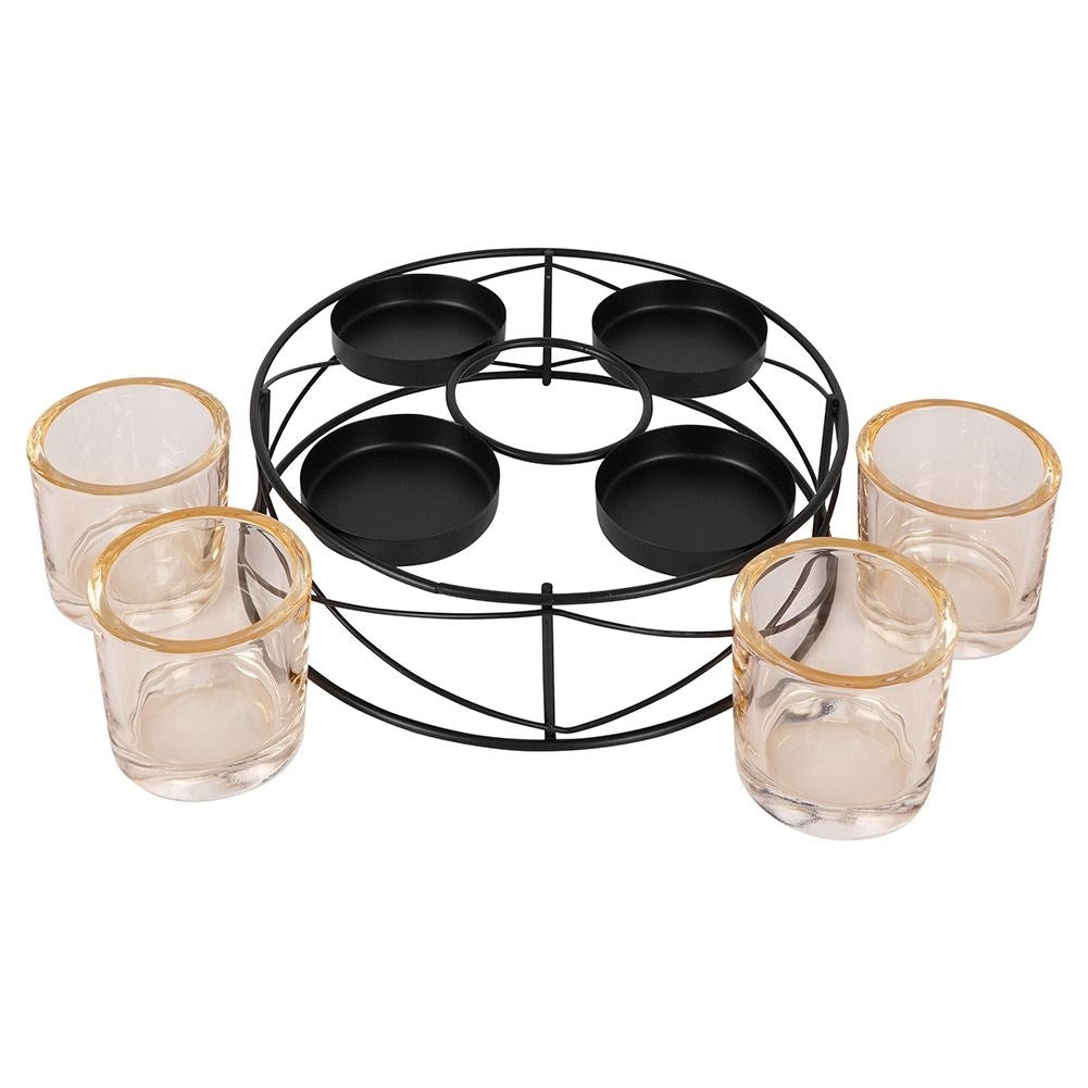 Stylish black candlestick for four tealights with glass insert