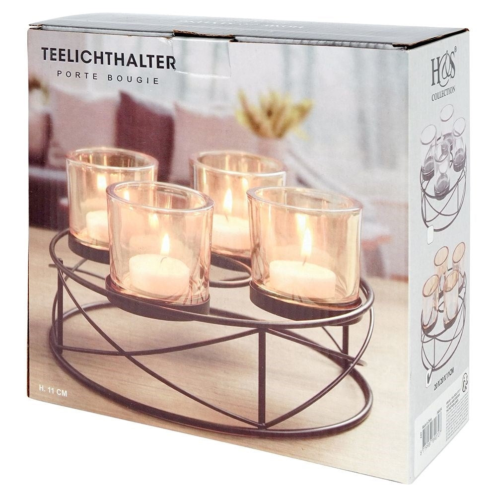 Stylish black candlestick for four tealights with glass insert