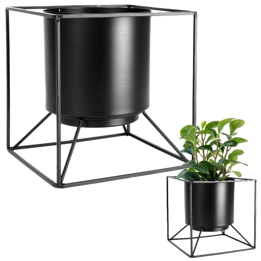 Stylish black metal pot for live and artificial plants