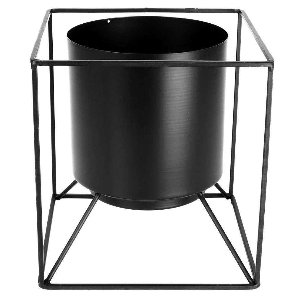 Stylish black metal pot for live and artificial plants