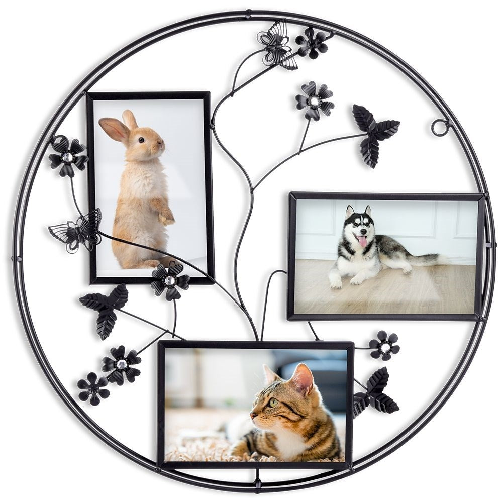 Stylish black photo frames 10 x 15 cm with floral motifs