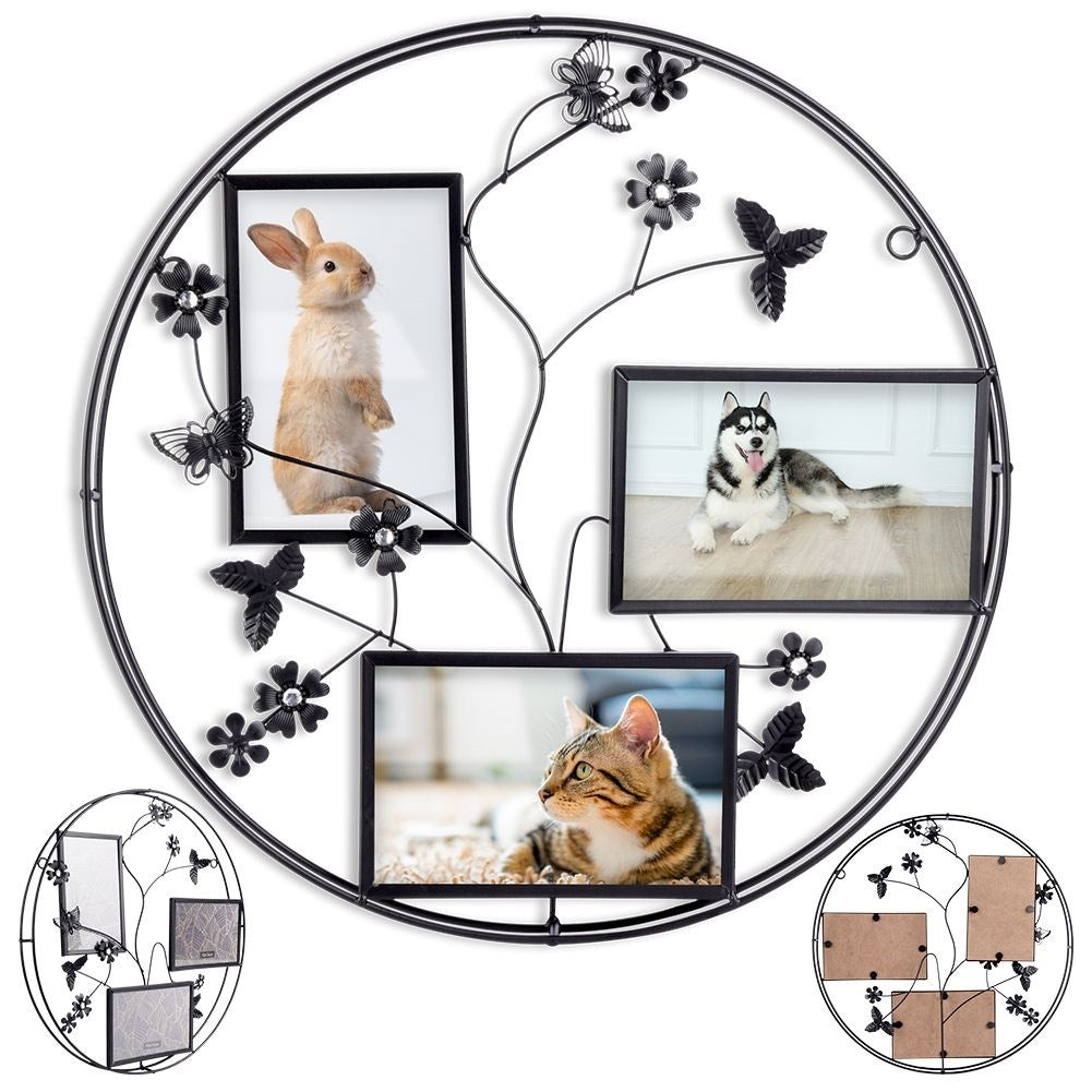 Stylish black photo frames 10 x 15 cm with floral motifs