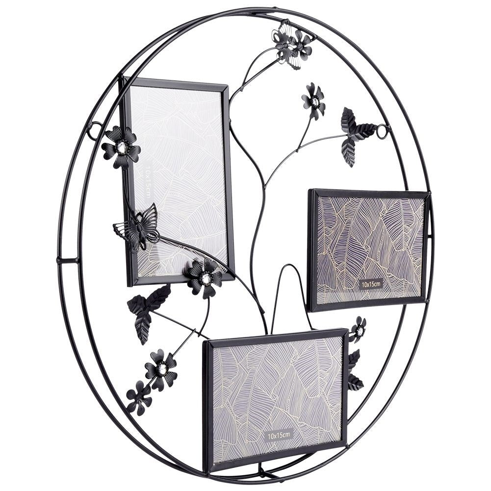 Stylish black photo frames 10 x 15 cm with floral motifs