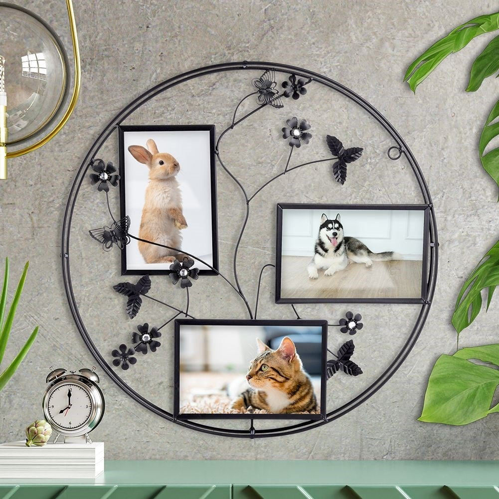 Stylish black photo frames 10 x 15 cm with floral motifs