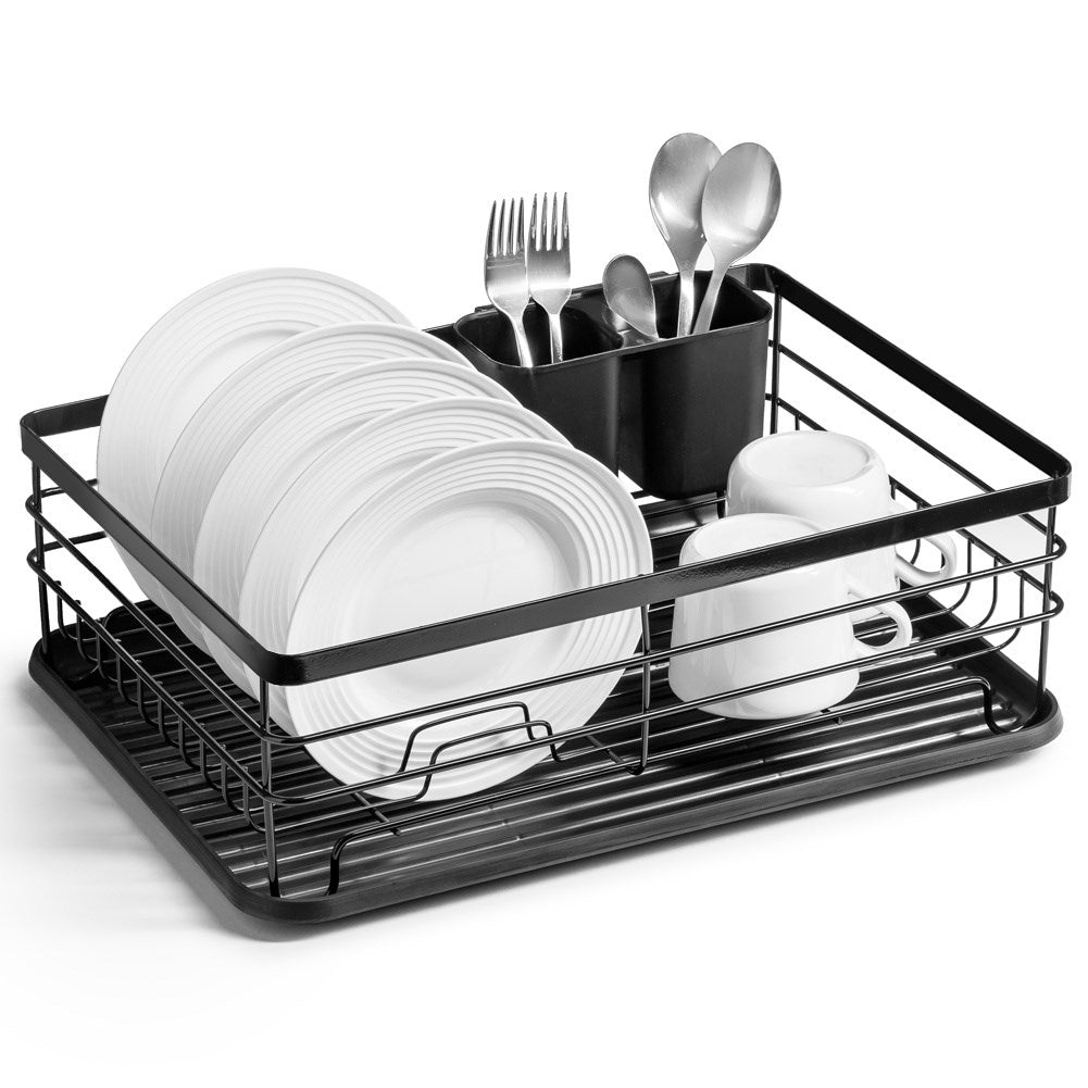 Stylish black stainless steel dish rack with drip tray