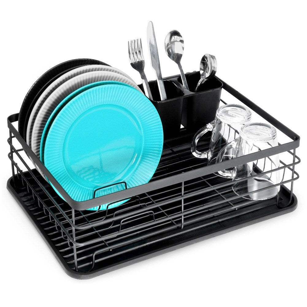 Stylish black stainless steel dish rack with drip tray