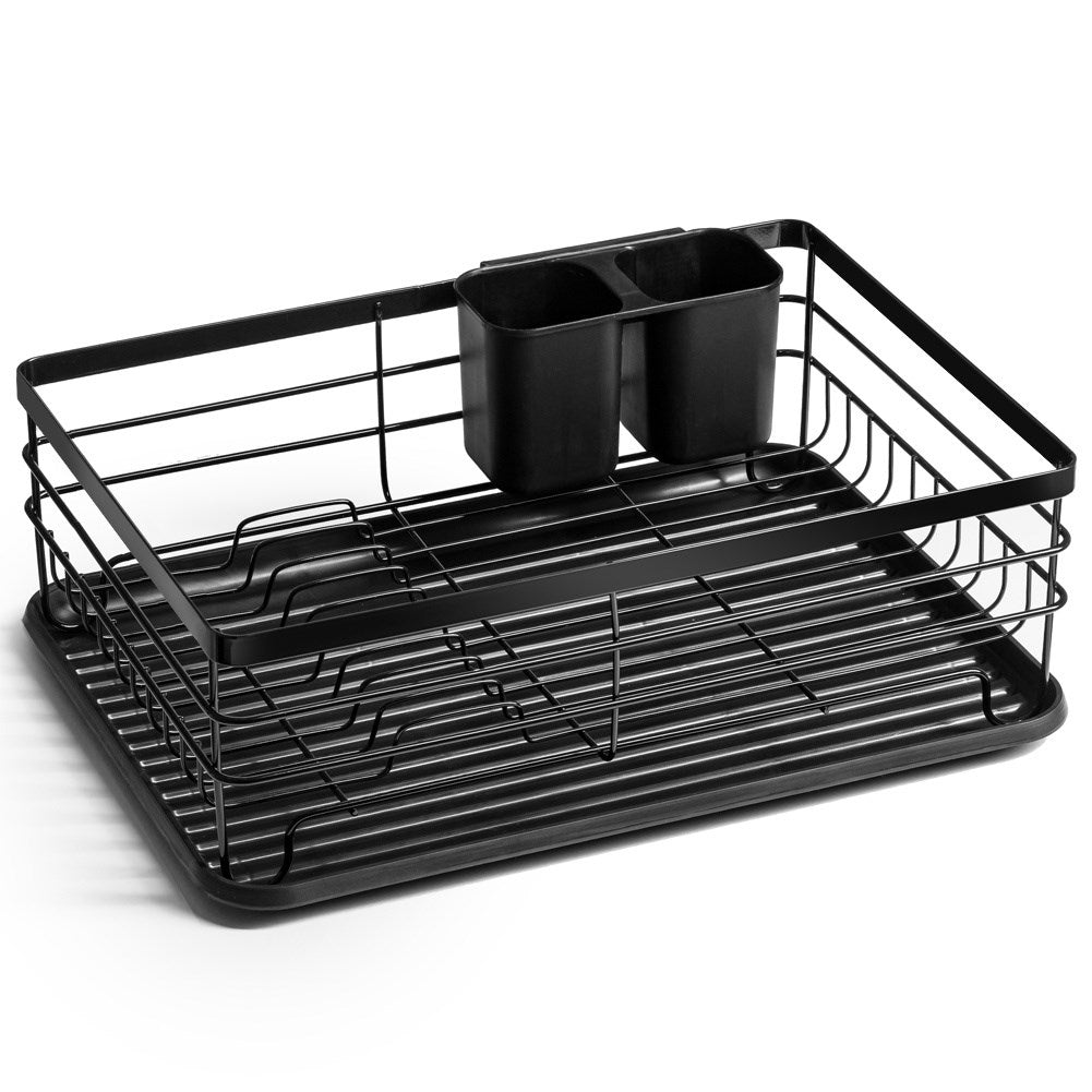 Stylish black stainless steel dish rack with drip tray