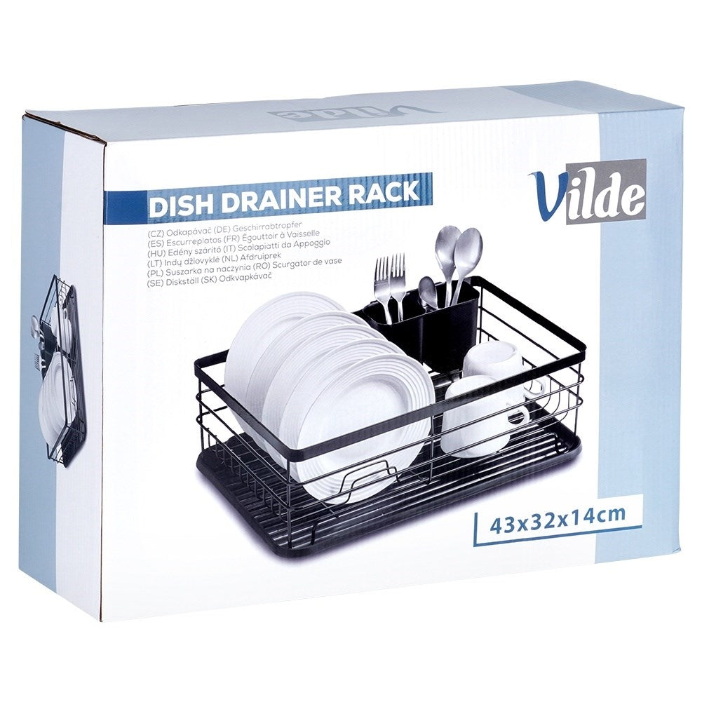 Stylish black stainless steel dish rack with drip tray