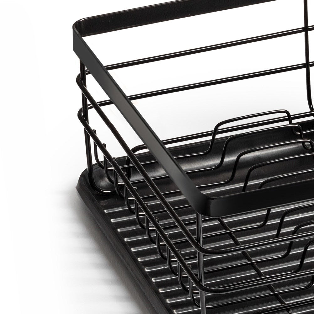 Stylish black stainless steel dish rack with drip tray