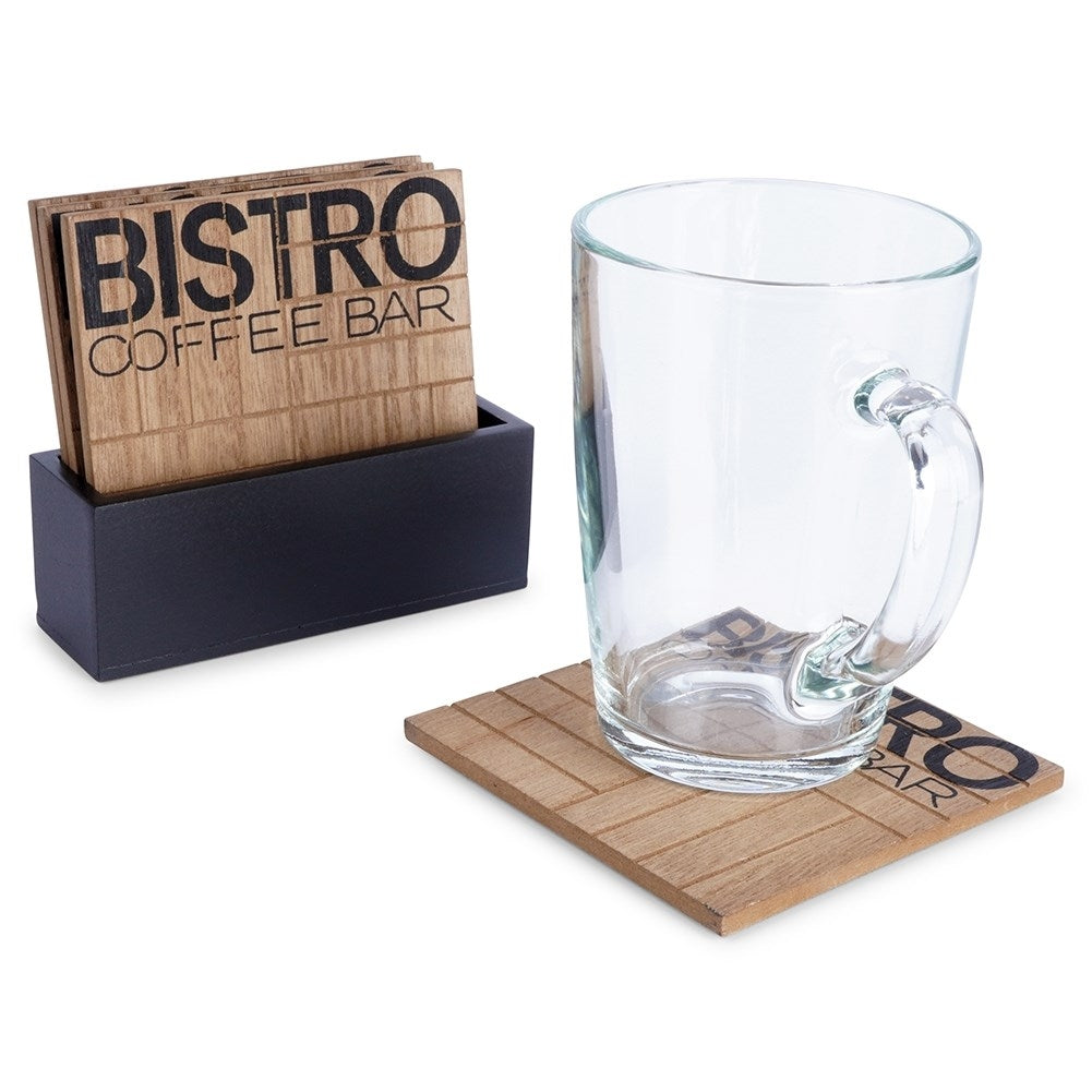 Stylish coasters with holders, non-slip surfaces, beige/black MDF
