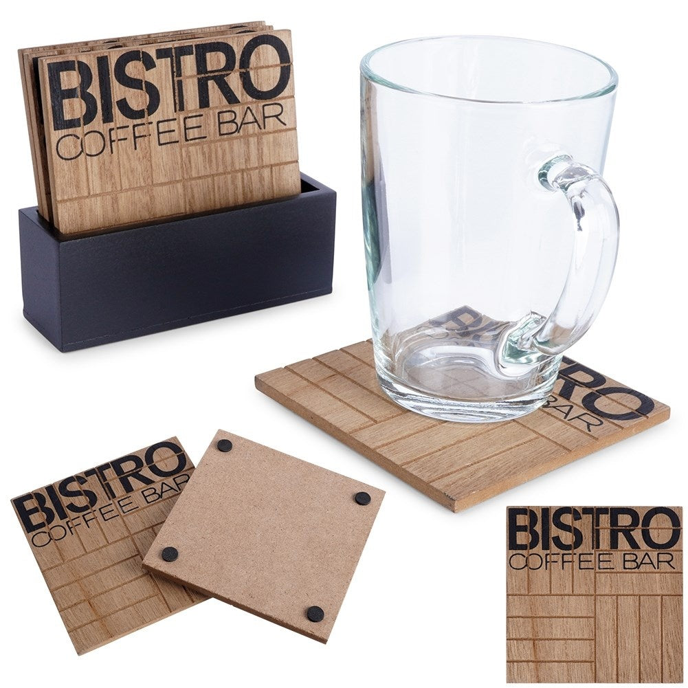 Stylish coasters with holders, non-slip surfaces, beige/black MDF