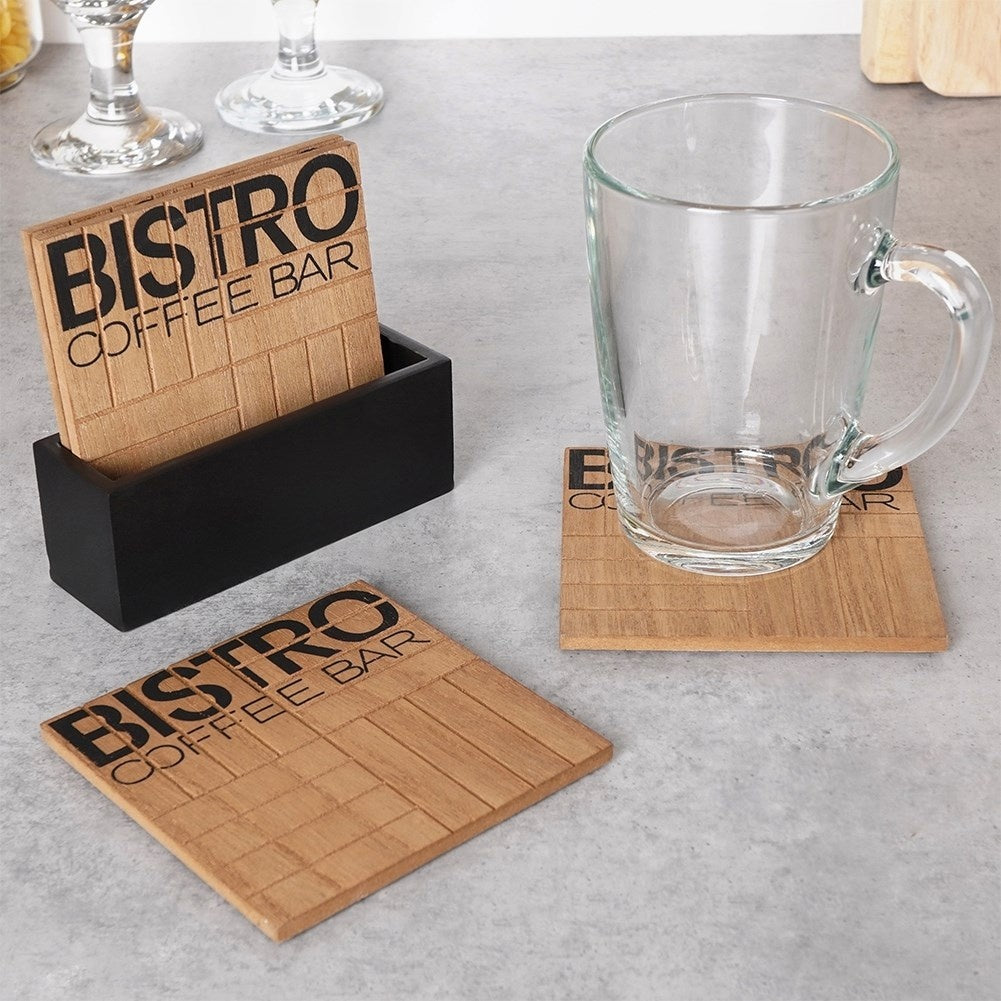 Stylish coasters with holders, non-slip surfaces, beige/black MDF
