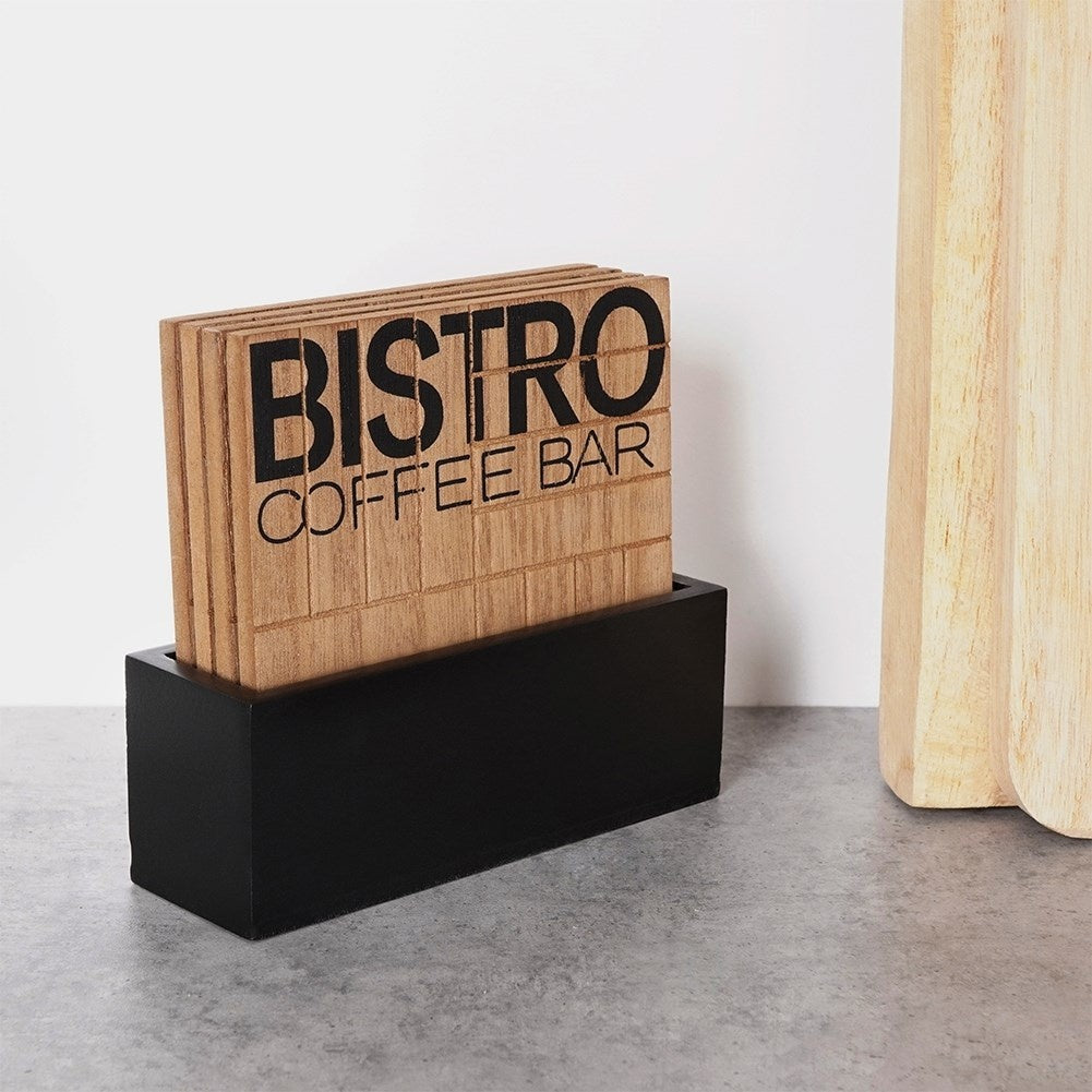 Stylish coasters with holders, non-slip surfaces, beige/black MDF