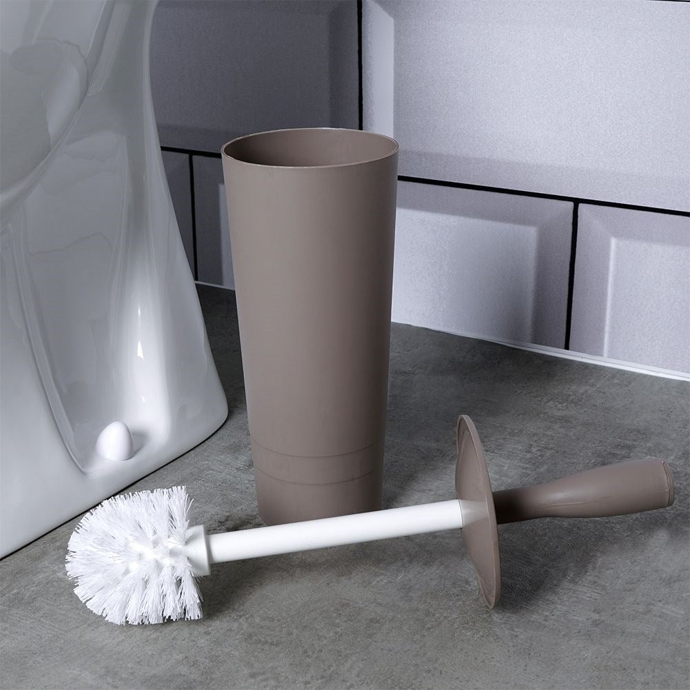 Stylish coffee colored WC brush with white brush and container