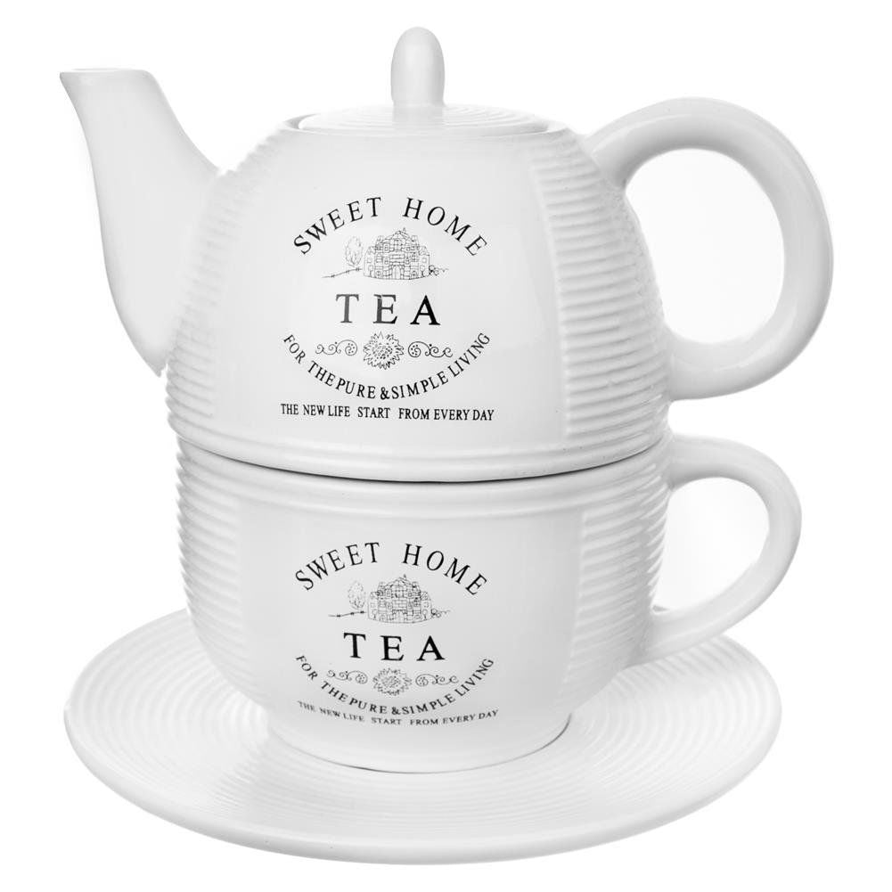 Stylish coffee maker and teapot in white ceramic
