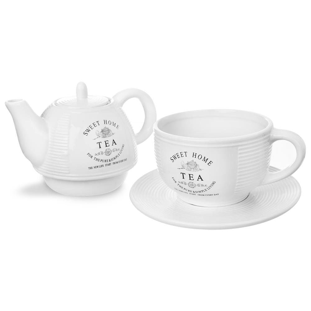 Stylish coffee maker and teapot in white ceramic