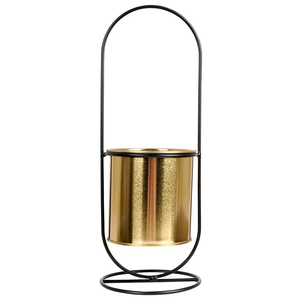 Stylish flowerpot with stand in black and gold