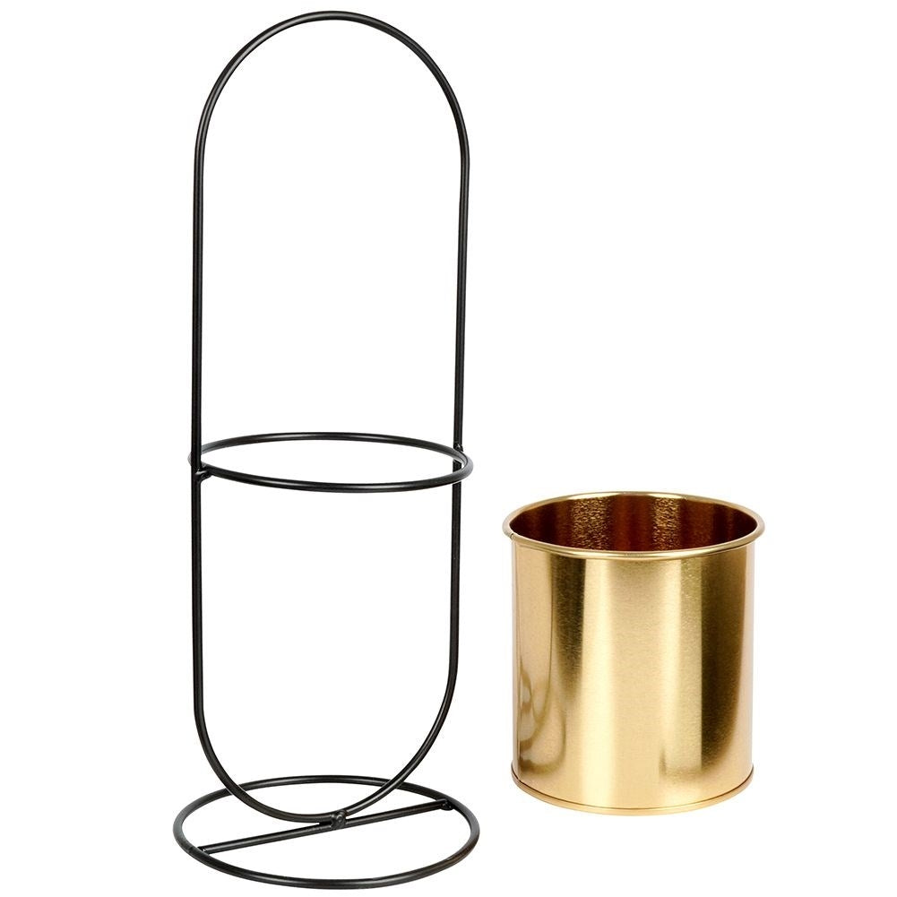Stylish flowerpot with stand in black and gold