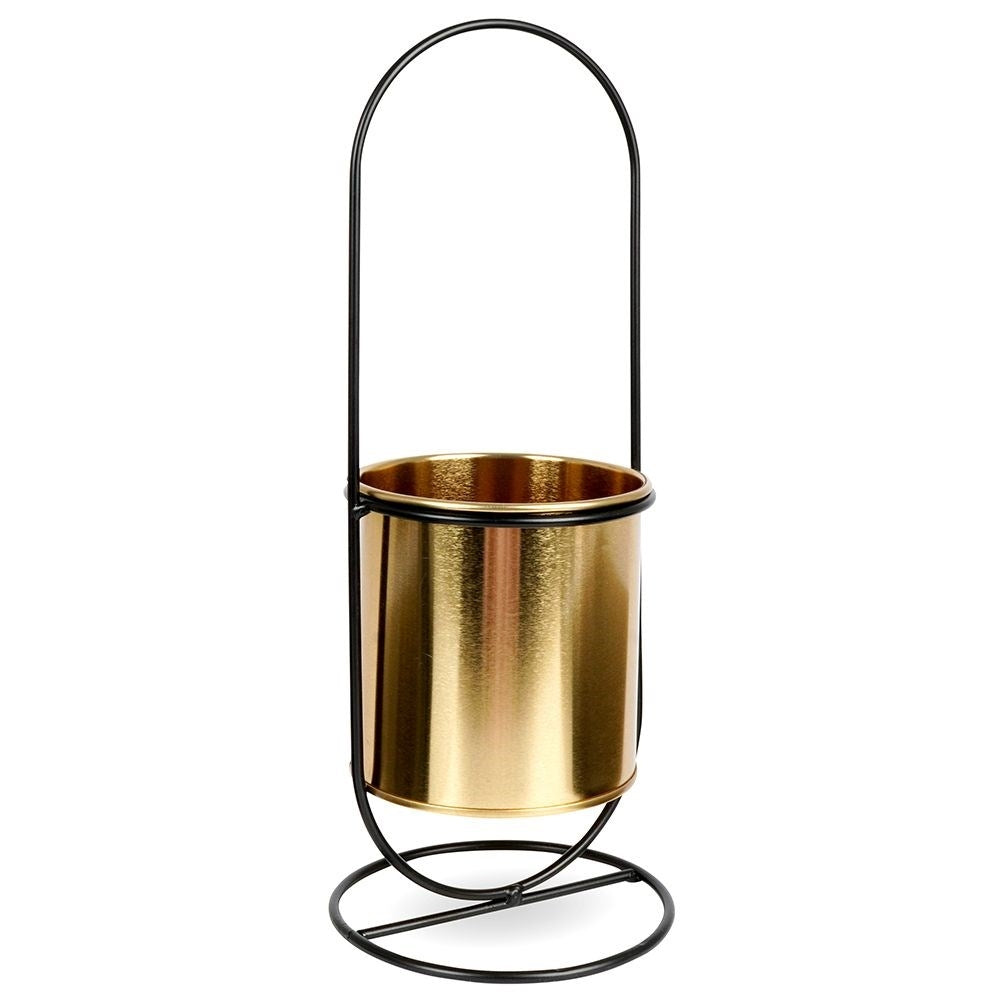 Stylish flowerpot with stand in black and gold