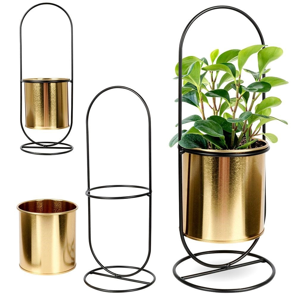 Stylish flowerpot with stand in black and gold