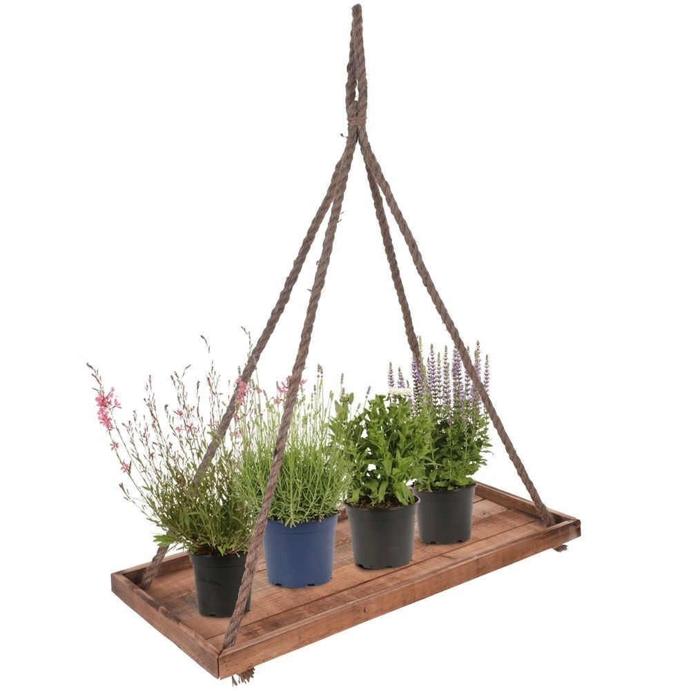 Stylish hanging flower pot made of recycled wood