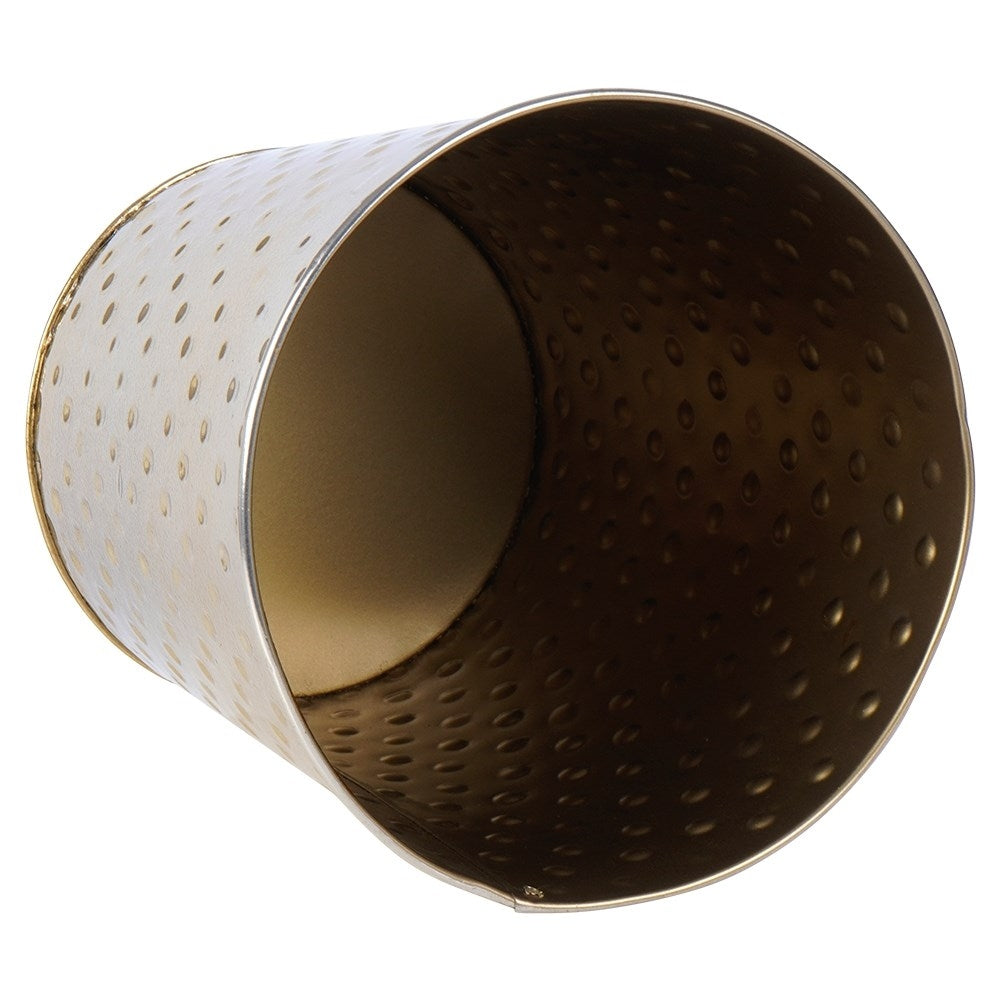 Stylish metal pot in gold for plants