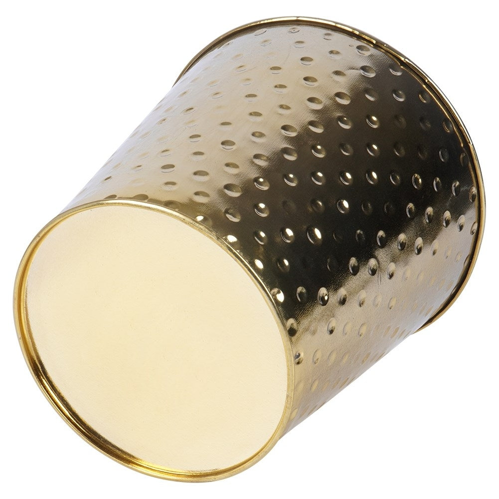 Stylish metal pot in gold for plants