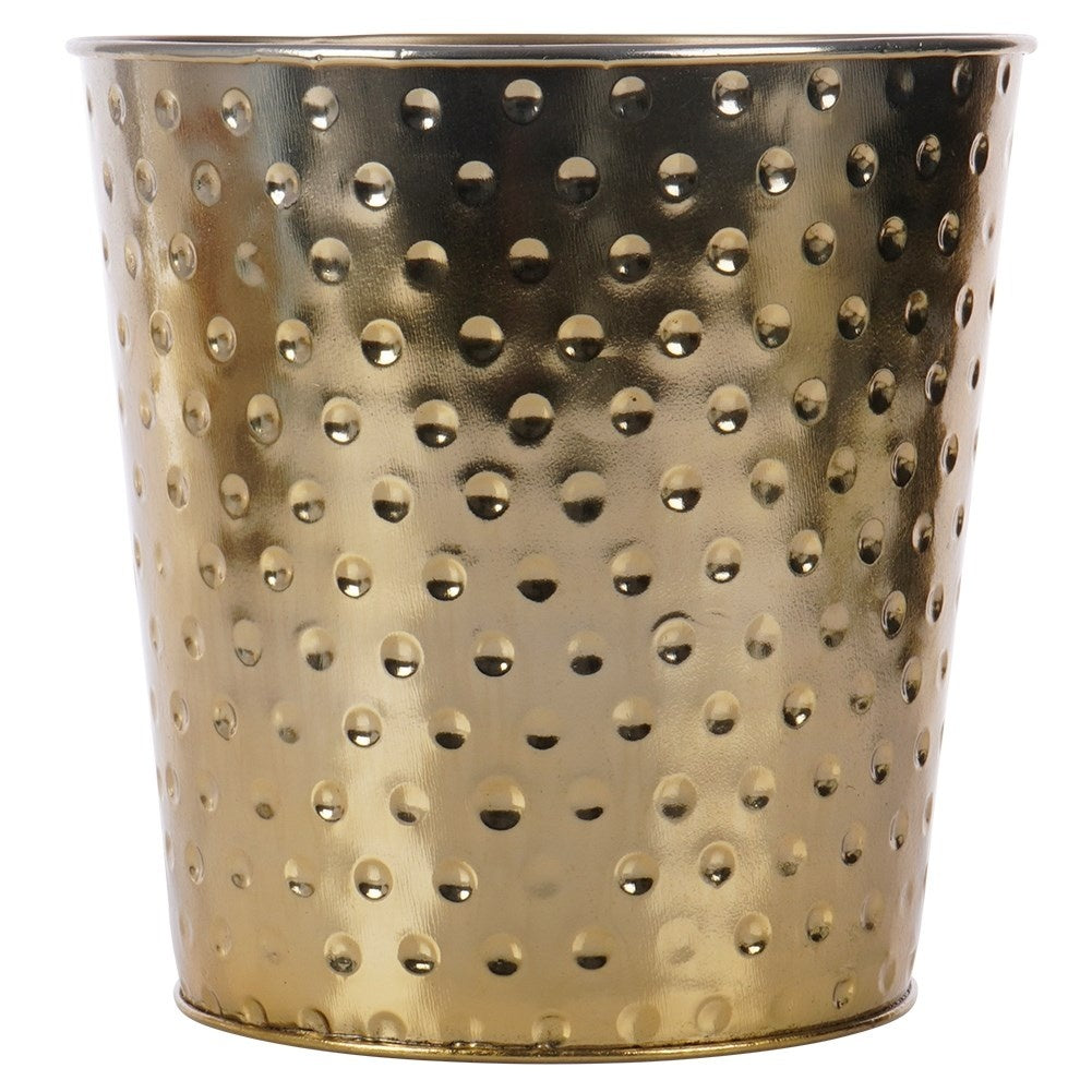 Stylish metal pot in gold for plants