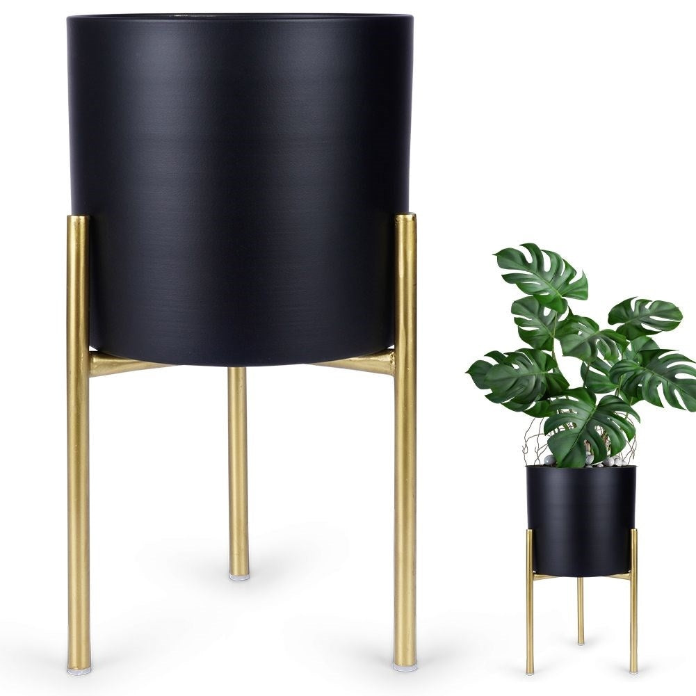 Stylish metal pot on stand for live and artificial plants