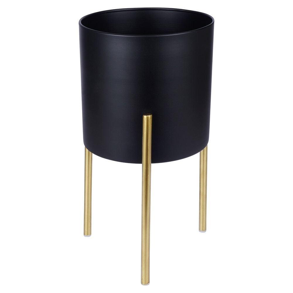 Stylish metal pot on stand for live and artificial plants