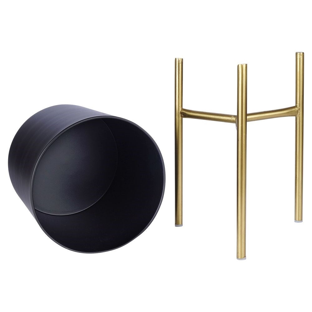 Stylish metal pot on stand for live and artificial plants
