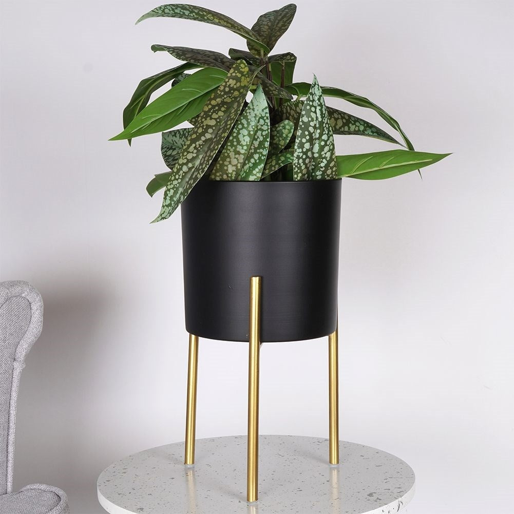 Stylish metal pot on stand for live and artificial plants