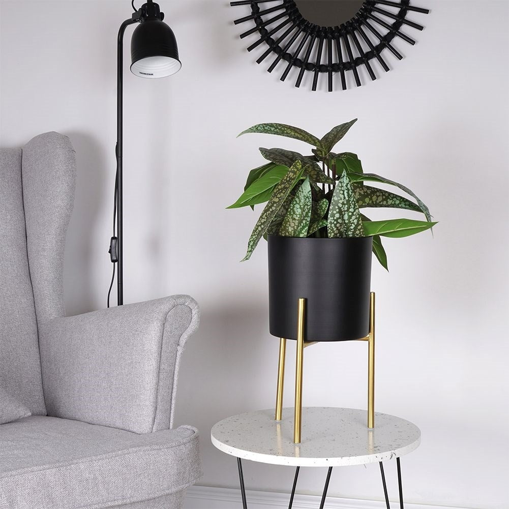 Stylish metal pot on stand for live and artificial plants