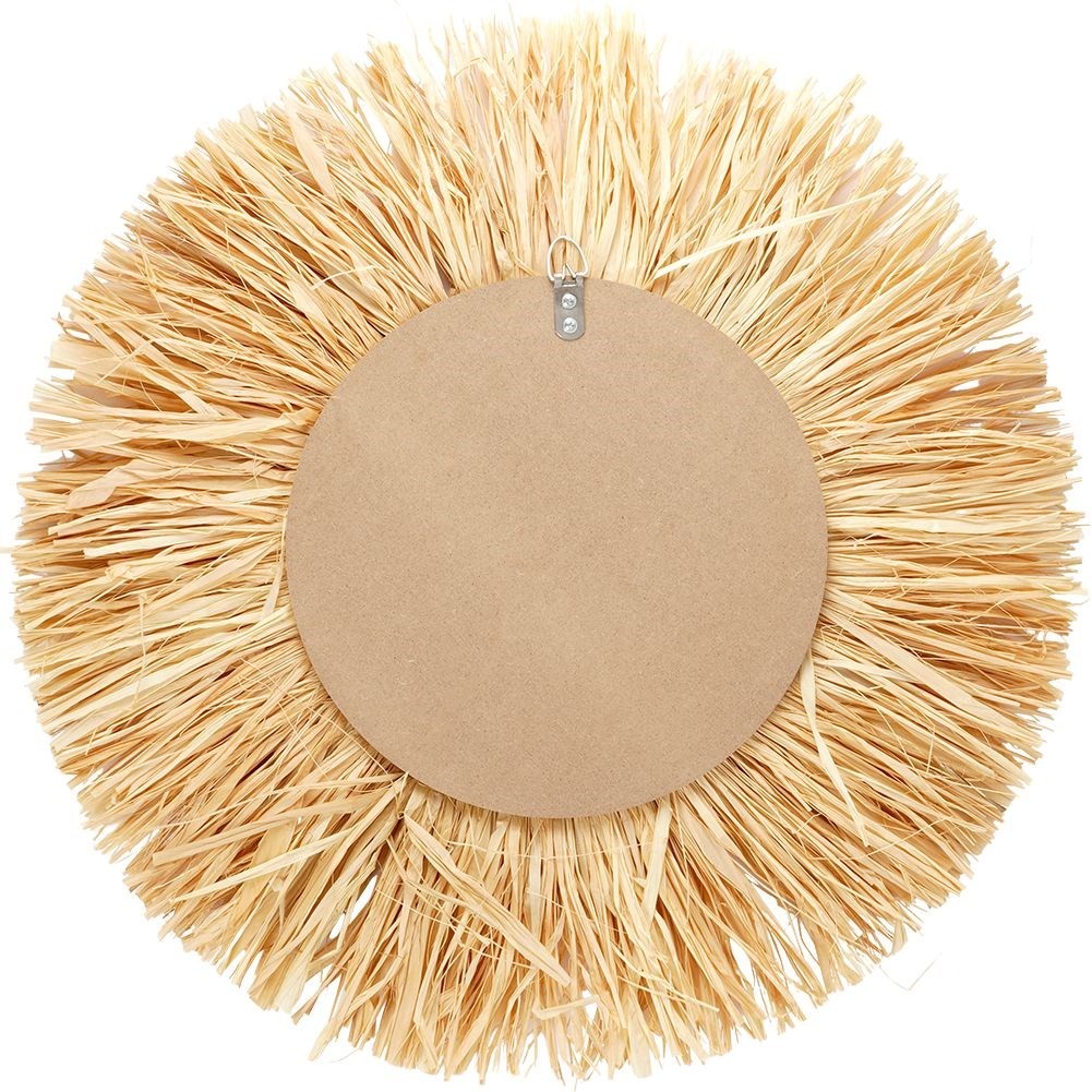 Stylish mirror 50 cm with raffia frame and wooden beads
