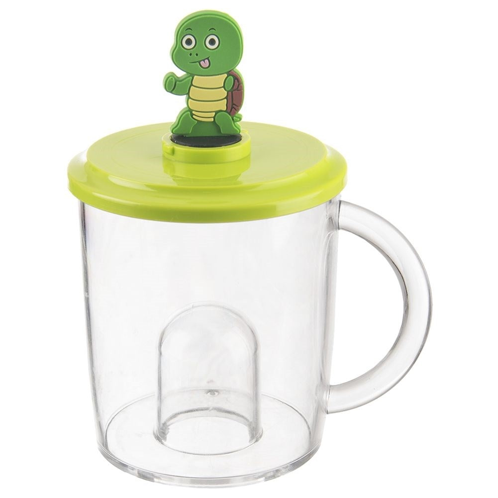 Stylish mug with lid and turtle figure for children