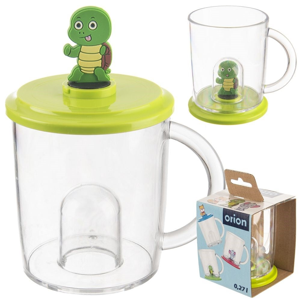 Stylish mug with lid and turtle figure for children